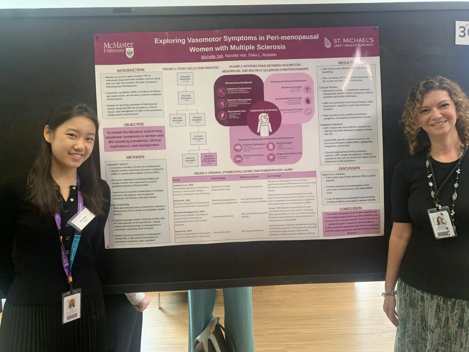 Michelle Yeh and Dr. Dalia Rotstein standing beside a research poster at the KRSS Research Poster Presentation.